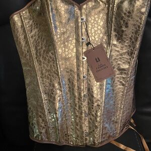 Metallic Gold Overbust Corset Top Leopard Print | Fashion/Costume Piece Size L